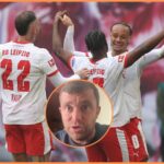 Xavi Simons celebrates with his RB Leipzig teammates