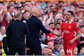 Liverpool manager Arne Slot with Alexander-Arnold