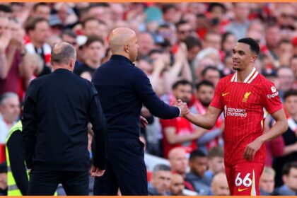 Liverpool manager Arne Slot with Alexander-Arnold
