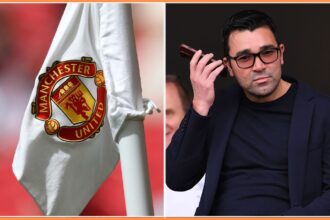 Manchester United corner flag and Barcelona director Deco on the phone