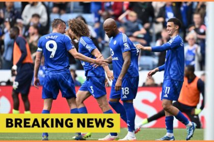 Bilal El Khannouss celebrates with his Leicester City teammates