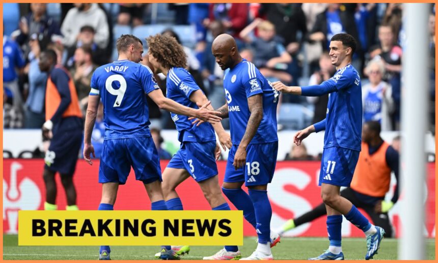 Bilal El Khannouss celebrates with his Leicester City teammates