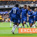 Chelsea players celebrate against Wolves