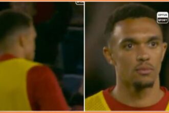 Trent Alexander-Arnold reacts to the Liverpool fans