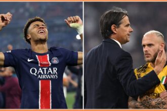 Desire Doue, Simone Inzaghi and Federico Dimarco