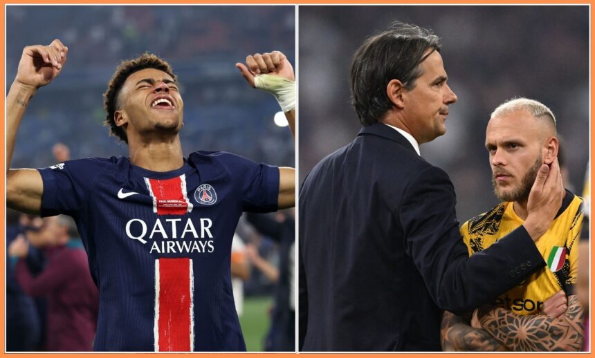 Desire Doue, Simone Inzaghi and Federico Dimarco