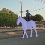 Digital image overlaid on a woman riding a horse.