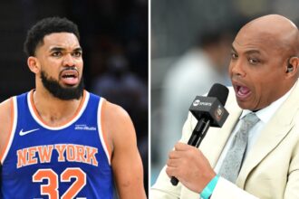 Karl Anthony Towns responds as Charles Berkley confronts him about an important issue in his face, saying, "You're...".