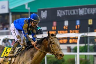 Sovereignty trains towards the Belmont stakes
