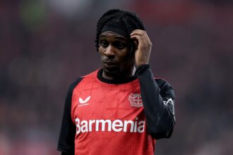 Jeremie Frimpong in action for Bayer Leverkusen