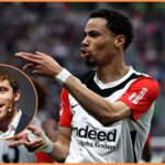 Hugo Ekitike celebrates a goal for Eintracht Frankfurt