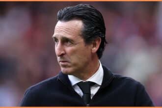 Aston Villa manager Unai Emery looks on
