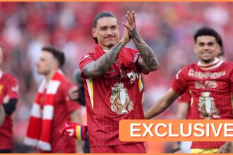 Darwin Nunez applauds the Liverpool fans