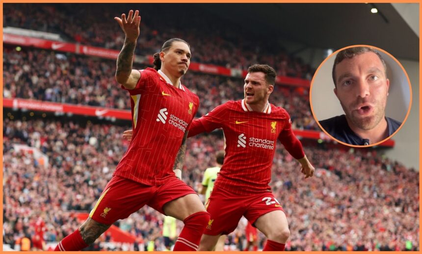 Darwin Nunez and Andrew Robertson celebrate for Liverpool against Southampton