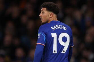 Jadon Sancho in action for Chelsea against Brentford