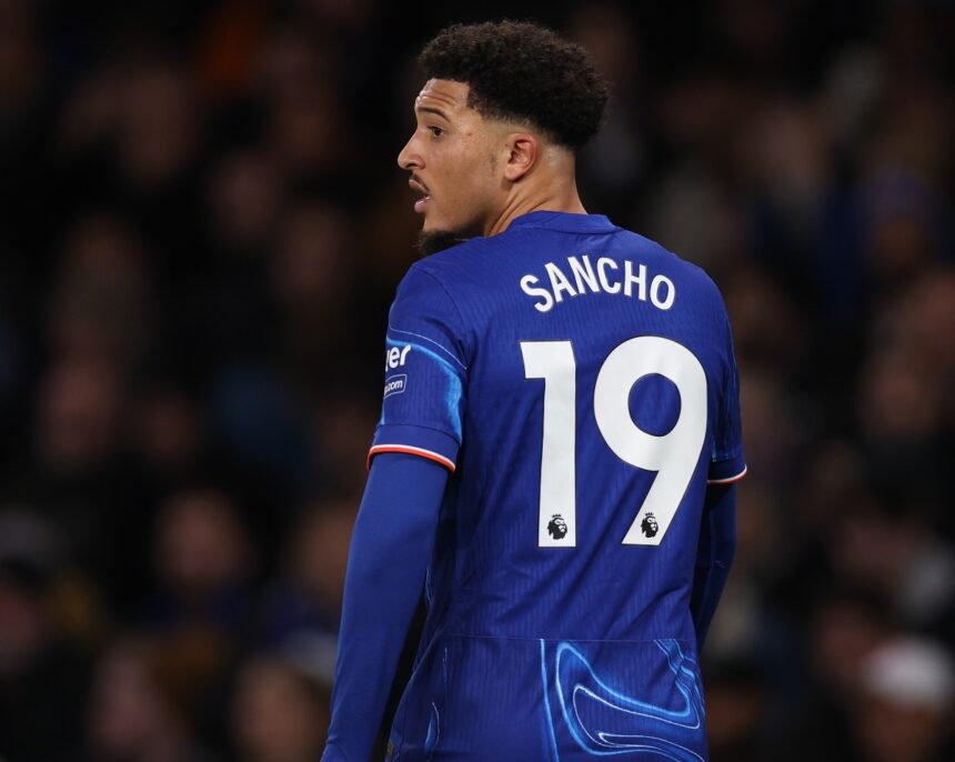Jadon Sancho in action for Chelsea against Brentford