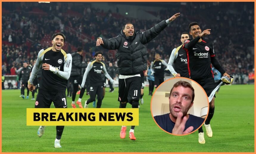Hugo Ekitike celebrates with his Eintracht teammates