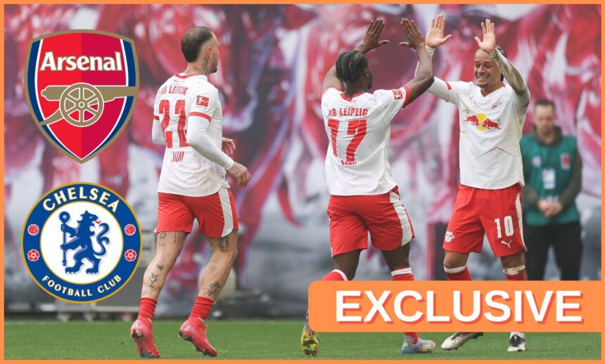 Xavi Simons celebrates with his RB Leipzig teammates