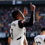 Cristhian Mosquera celebrates a goal for Valencia