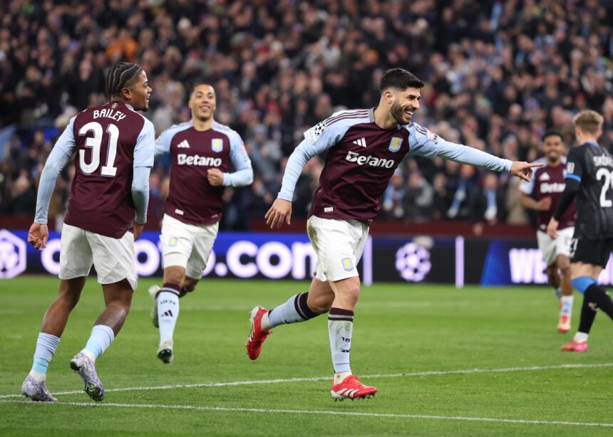 Marco Asensio celebrates scoring for Aston Villa vs Club Brugge