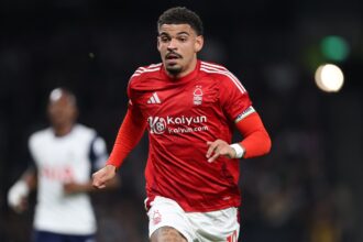 Morgan Gibbs-White in action for Nottingham Forest against Tottenham last season