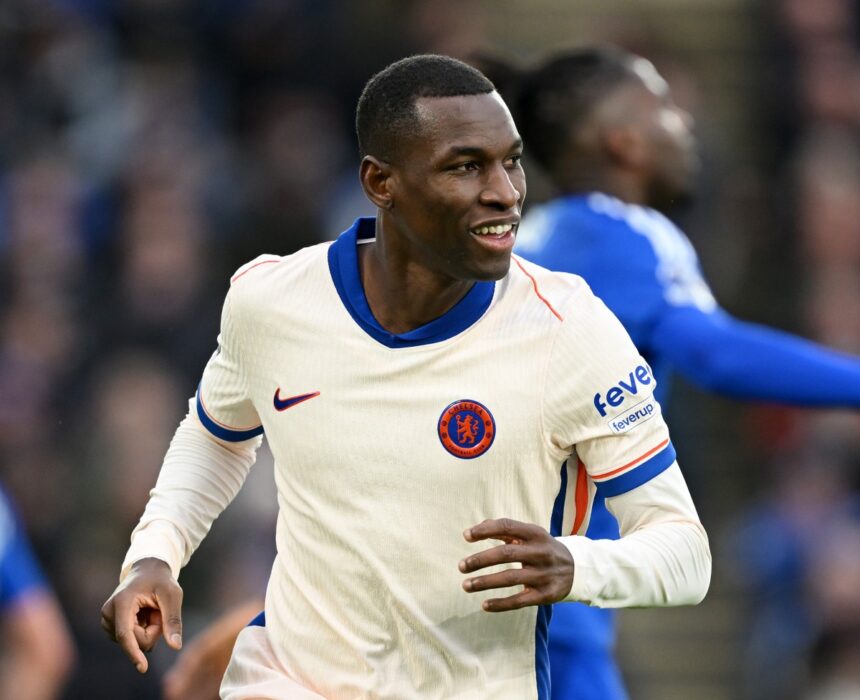 Nicolas Jackson celebrates a goal for Chelsea