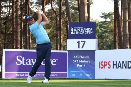 Padraig Harrington holds a two-shot lead in the senior British Open