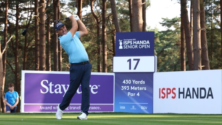 Padraig Harrington holds a two-shot lead in the senior British Open