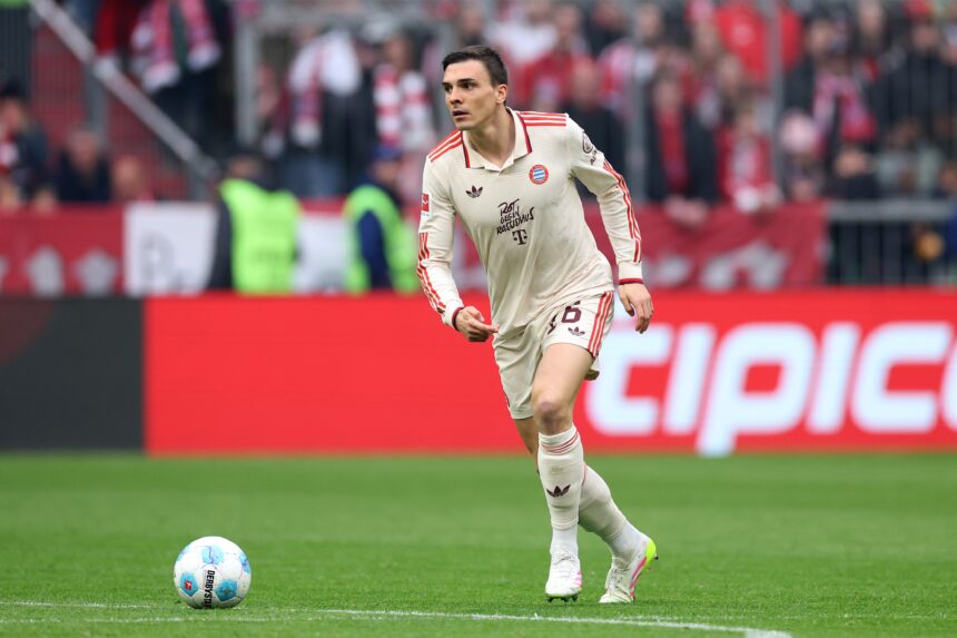 Joao Palhinha of FC Bayern München runs with the ball