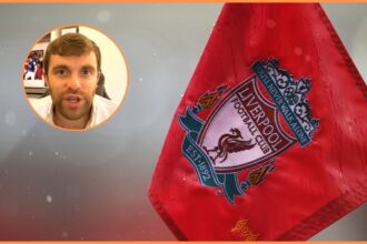Liverpool FC logo on flag, and Fabrizio Romano