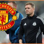 Eddie Howe and the Manchester United logo