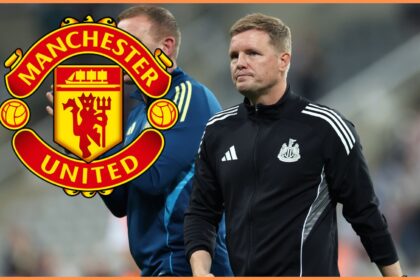 Eddie Howe and the Manchester United logo