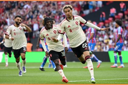 Hugo Ekitike celebrates scoring for Liverpool against Crystal Palace
