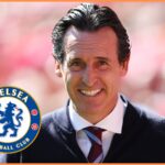 Unai Emery and the Chelsea FC logo