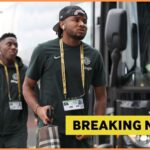 Christopher Nkunku getting off the Chelsea team bus