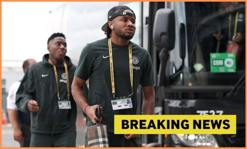 Christopher Nkunku getting off the Chelsea team bus