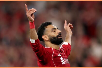 Mohamed Salah celebrates scoring for Liverpool vs Bournemouth