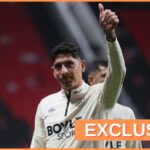 Edson Alvarez acknowledges the West Ham fans during the pre-match warm-up