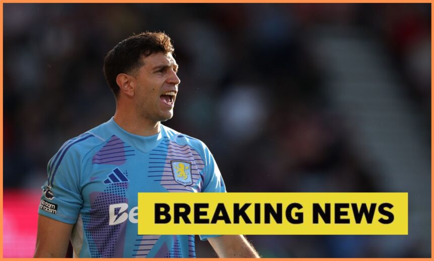 Emiliano Martinez in action for Aston Villa, plus yellow