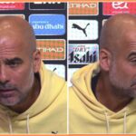 Pep Guardiola reacts during a press conference