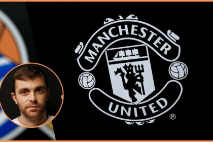 Manchester United logo and Fabrizio Romano