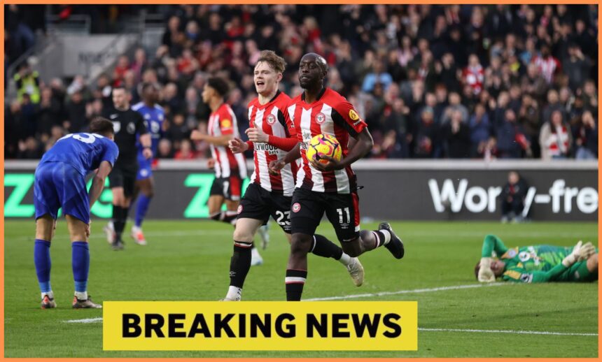 Yoane Wissa celebrates scoring for Brentford, plus yellow