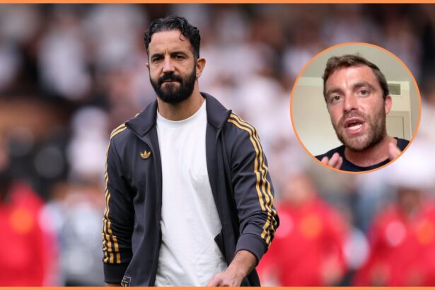 Ruben Amorim of Manchester United and Fabrizio Romano