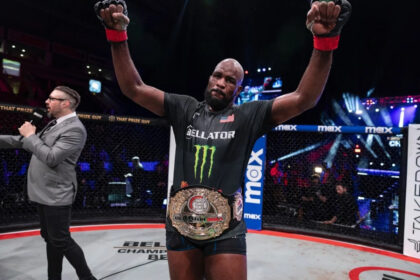 Corey Anderson celebrates Bellator title win