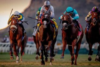 Live long shot of Andrew Champagne for Pacific Classic Day at Del Mar