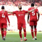 Mohamed Salah celebrates scoring as Liverpool beat Tottenham 5-1 at Anfield