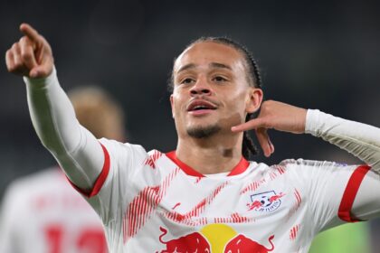 Xavi Simons celebrates a goal for RB Leipzig