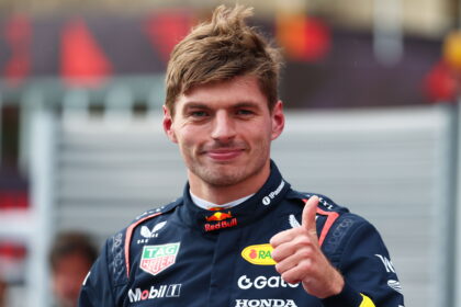 Max Verstappen celebrates pole