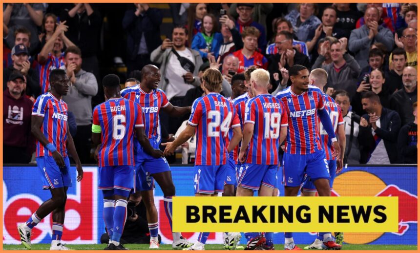 Jean-Philippe Mateta celebrates with his Crystal Palace teammates