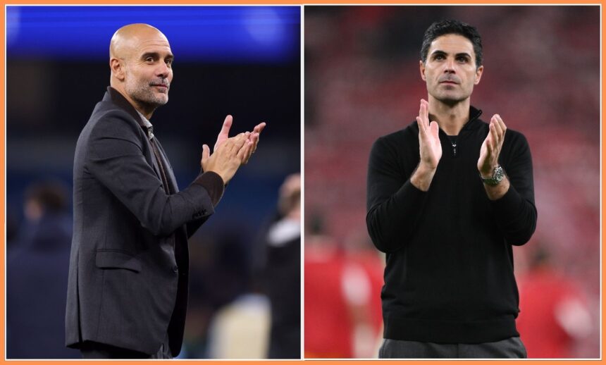 Pep Guardiola and Mikel Arteta applauding